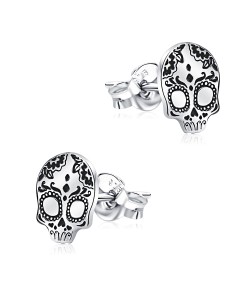 Mexican Sugar Skull Style Silver Ear Stud STS-5216